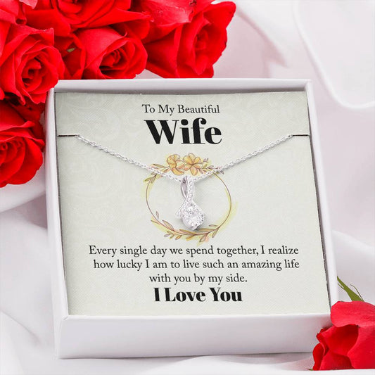 To My Beautiful Wife Necklace With I Love You Message Card, Thoughtful Anniversary Gift for Wife, Birthday Gift for Wife, Gift for Wife,Love
